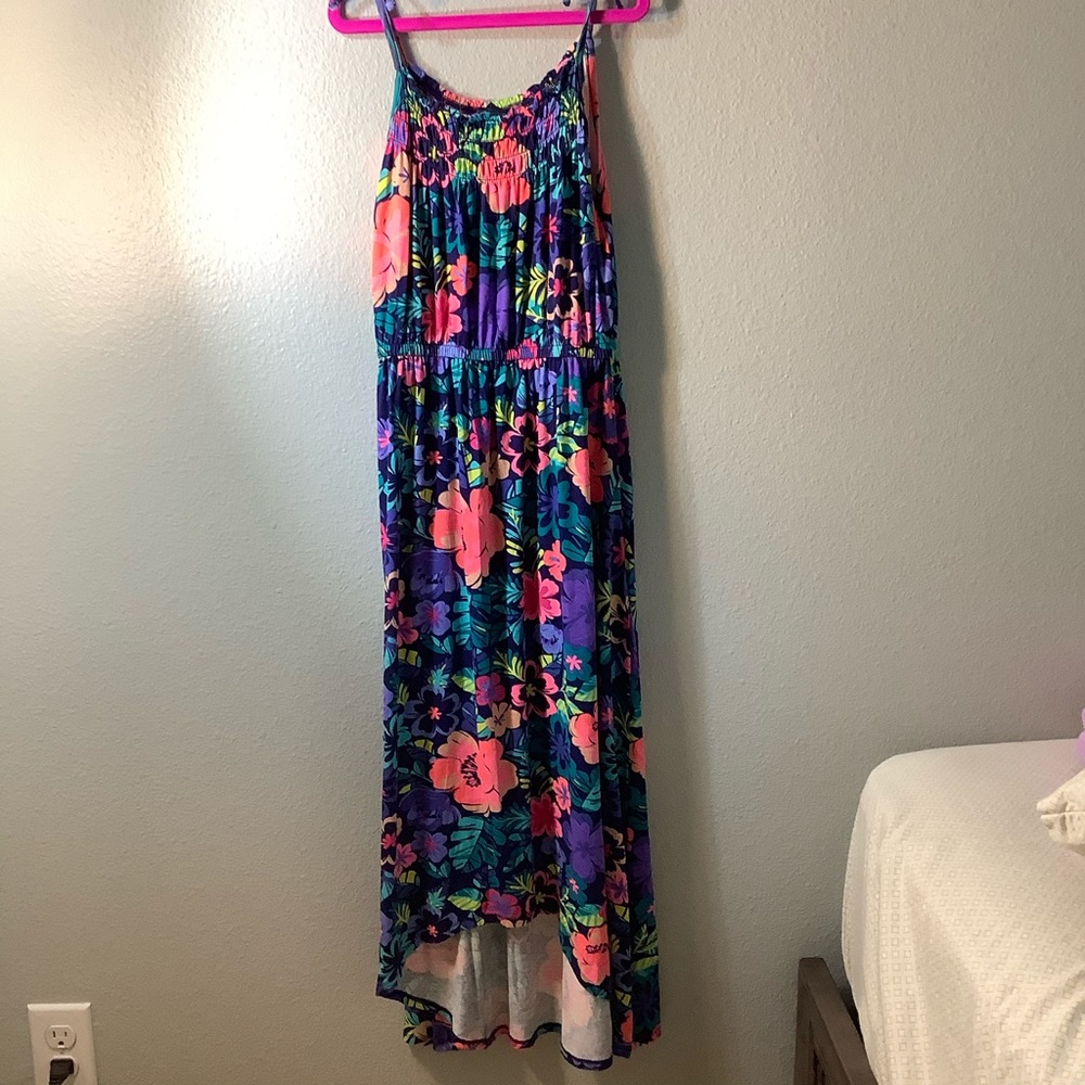Ankle-length floral sun dress.